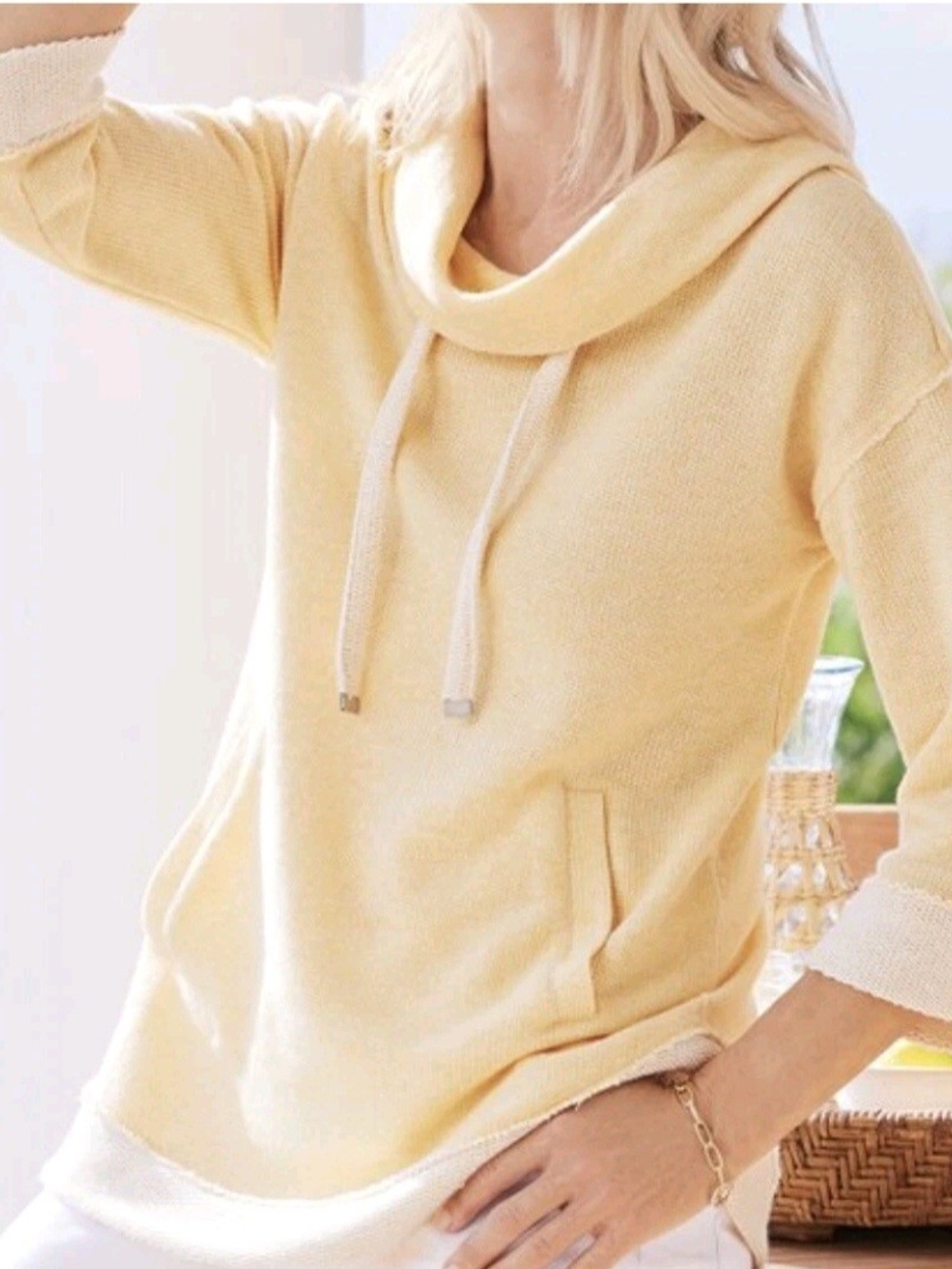 Soft Surroundings Women's Santorini Shores Cowl Neck Yellow Sweater; Sz. M